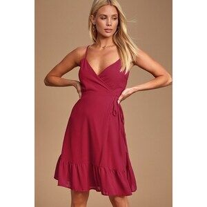 Lulus Castilla Burgundy Ruffled Wrap Dress Dark Red/Pinkish - Size M